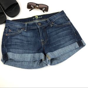 7 For All Mankind Dark Blue Rolled Hem Denim Shorts